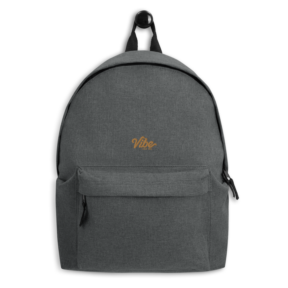 vibe-california-gold-thread-embroidered-logo-backpack-grey-marl-front vibe-california-gold-thread-embroidered-logo-backpack-grey-marl-front